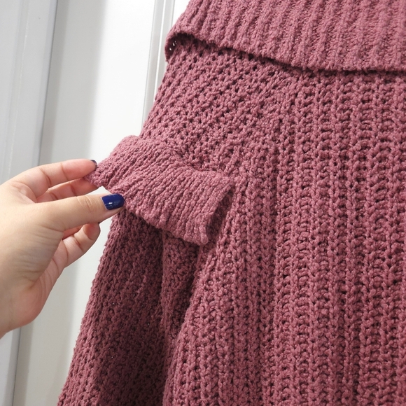 EXPRESS Nwt Cozy Chunky Knit Ruffle Sweater in Mauve Dusty Rose, Oversized, S - Picture 10 of 12
